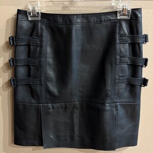 BCBGMaxAzria Devan faux soft leather Black Buckle Accent Pencil Skirt mini 4